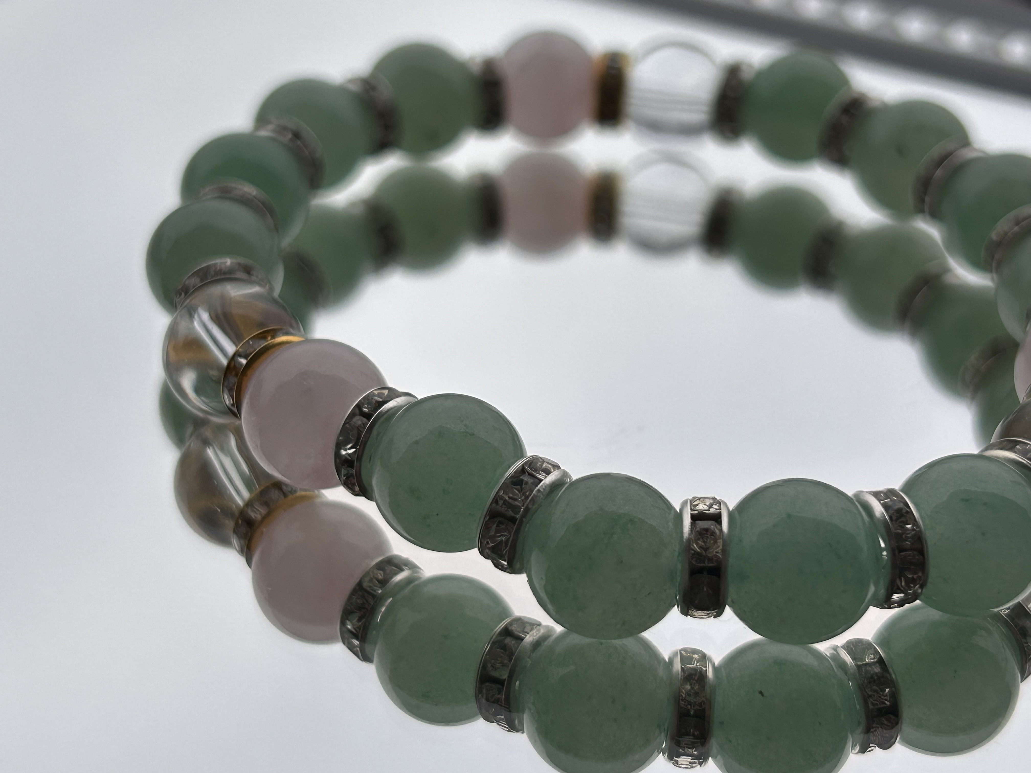 「癒し」「愛情」「成功」ブレスレット アメジスト　水晶　グリーンアベンチュリン