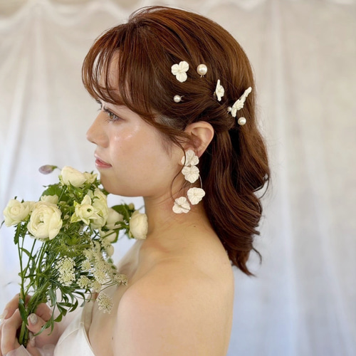 ホワイトフラワーヘッドパーツ 花嫁ヘア 前撮り 結婚式 ブライダル