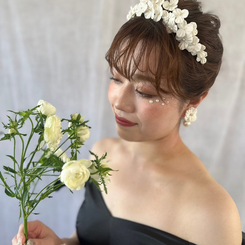 白花フラワーヘッドドレス ヘッドアクセサリー 花嫁ヘア ナチュラル