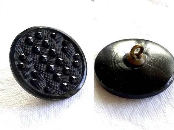 19世紀 フレンチジェット 径23mm ブラック ガラス 黒 ボタン ウィット