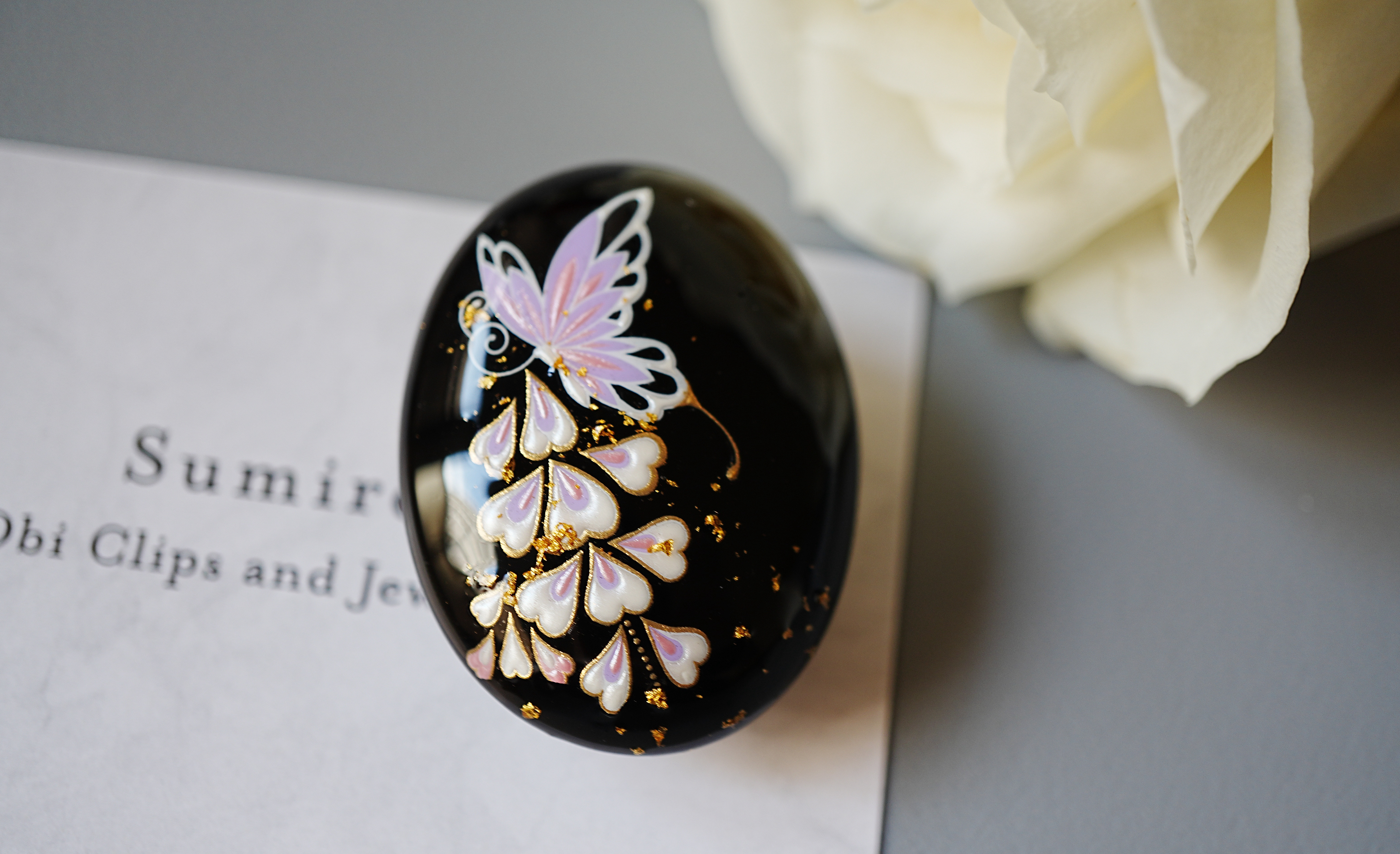 春の超早割2026 天然石黒瑪瑙と藤の蒔絵のブローチ兼用帯留め 金箔