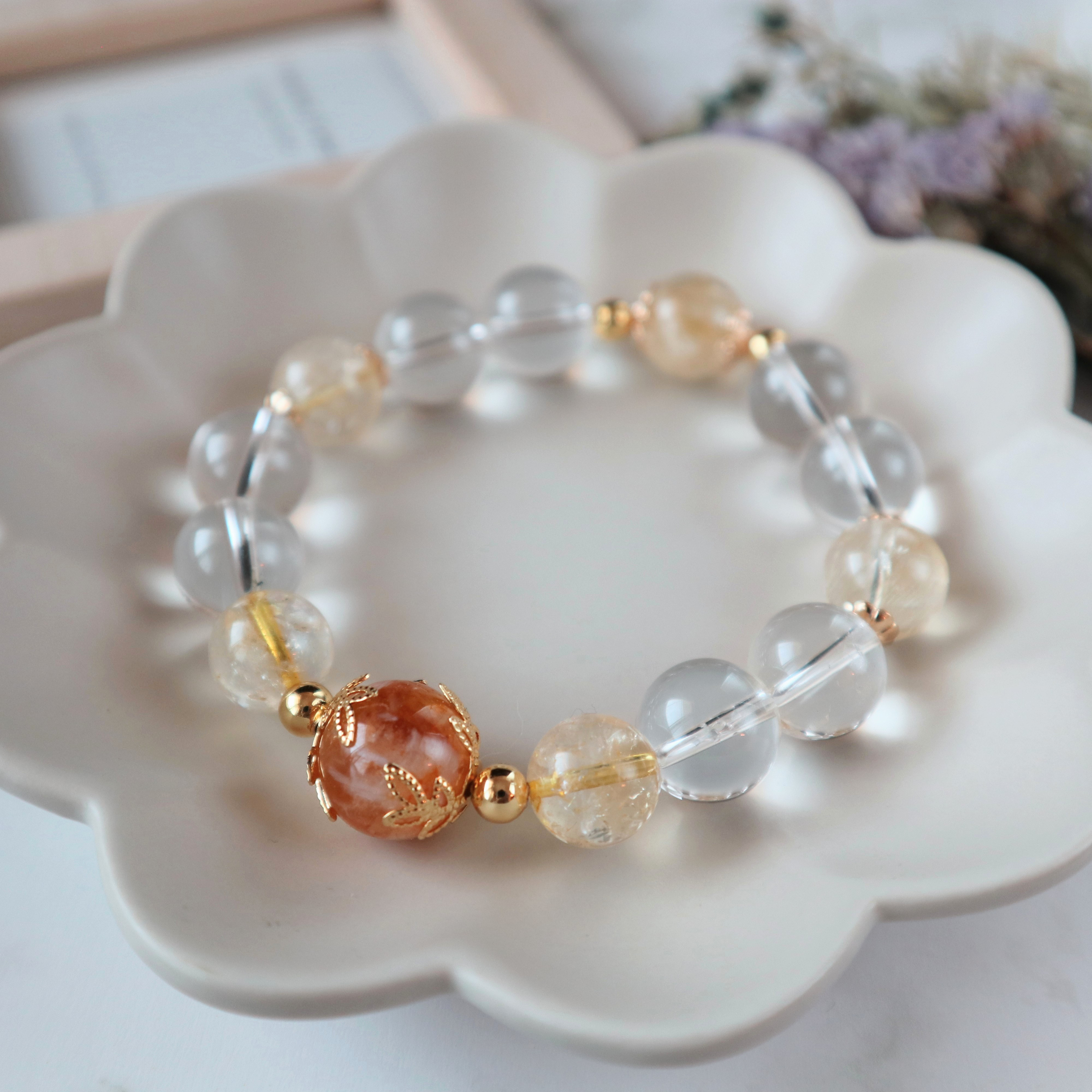 No.1 シトリン 水晶 誕生石 天然石ブレスレット