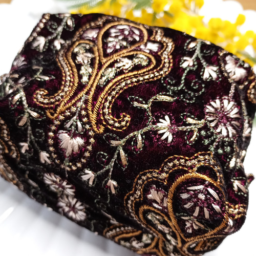 20㌢】魅せたいインド刺繍のBOXポーチ ベルベット コスメポーチ