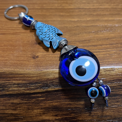 ナザールボンジュウと青い魚のキーホルダー キーリング トルコ製 通販