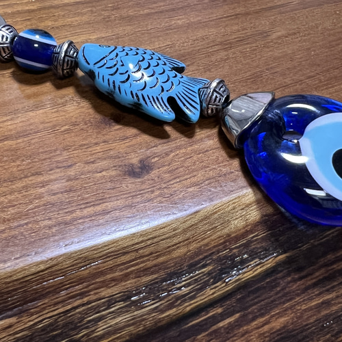 ナザールボンジュウと青い魚のキーホルダー キーリング トルコ製 通販