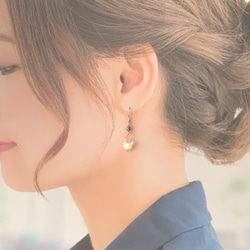 14kgf 猫とベビーパールとタンザナイトのピアス／イヤリング(白蝶貝) ☆Tanzanite☆ 10枚目の画像