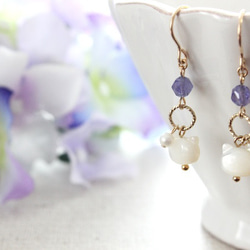 14kgf 猫とベビーパールとタンザナイトのピアス／イヤリング(白蝶貝) ☆Tanzanite☆ 7枚目の画像