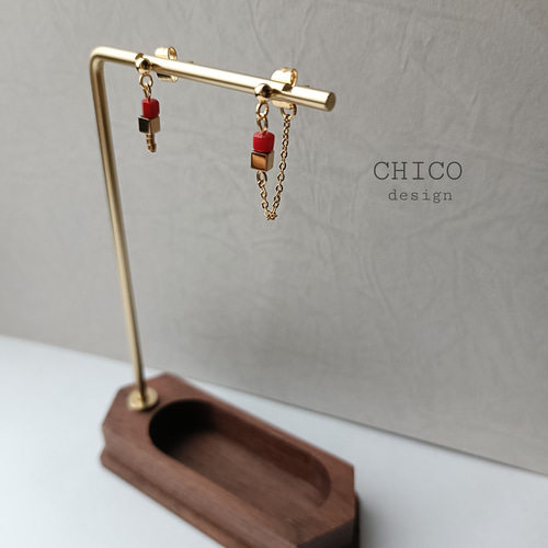 no.4289　レッドコーラル×ヘマタイト║ピアス/イヤリング║ステンレスピアス レッドコーラル×ヘマタイト║ピアス/イヤリング║サージカル