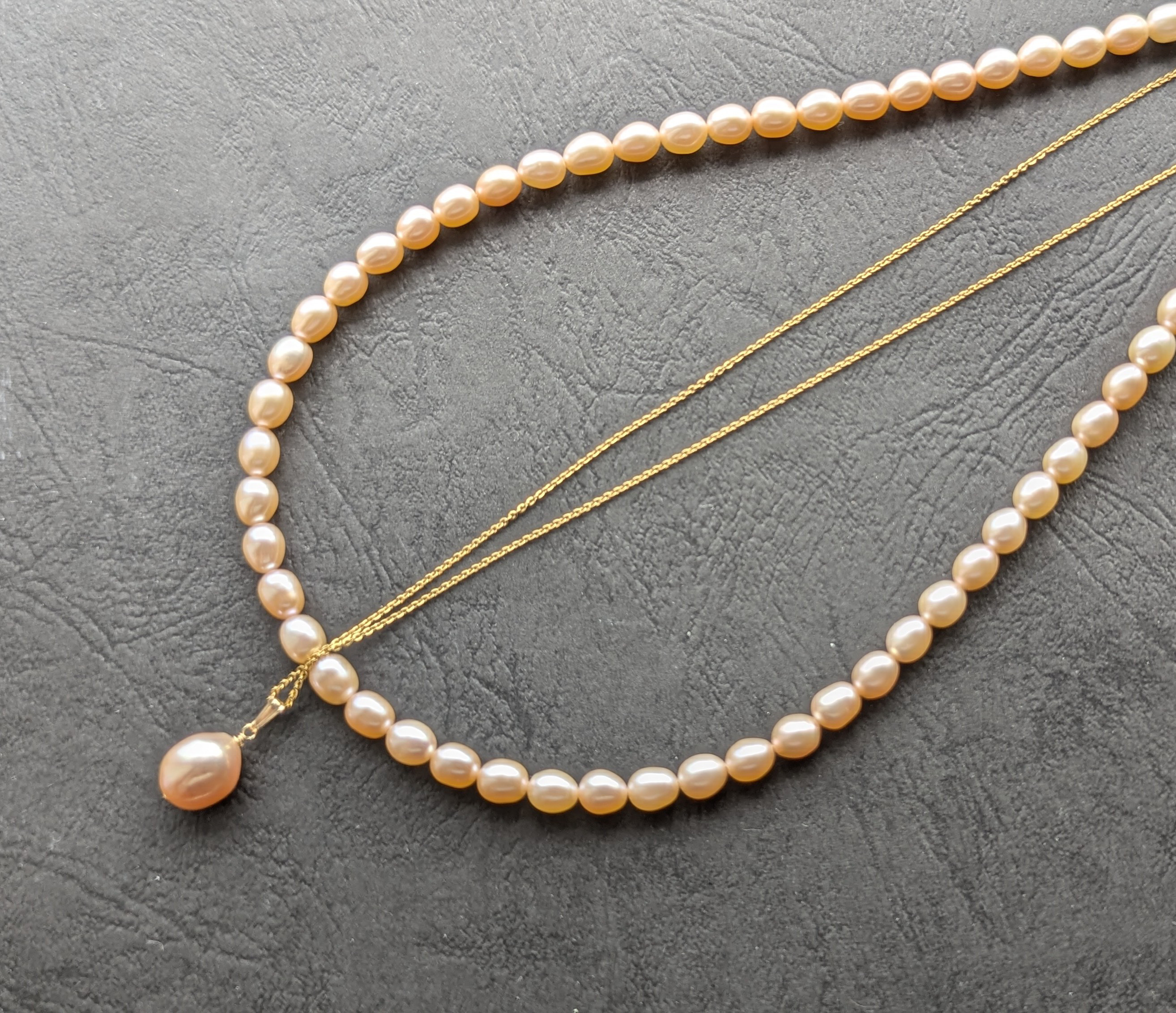 華やかオレンジ　淡水パール　2本セットネックレス　大人フォーマル2025 入学式