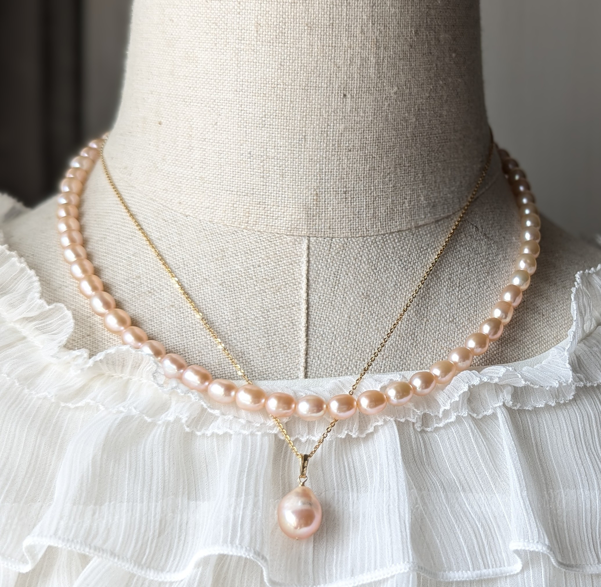 華やかオレンジ　淡水パール　2本セットネックレス　大人フォーマル2025 入学式