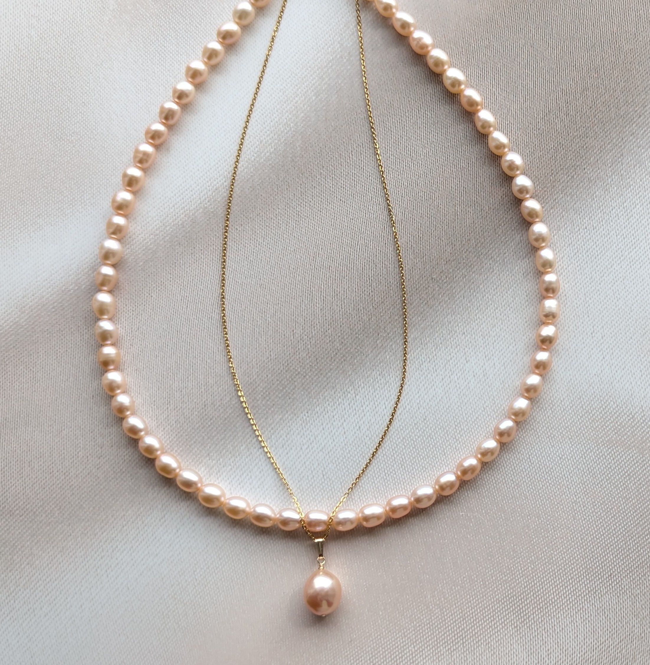 華やかオレンジ　淡水パール　2本セットネックレス　大人フォーマル2025 入学式