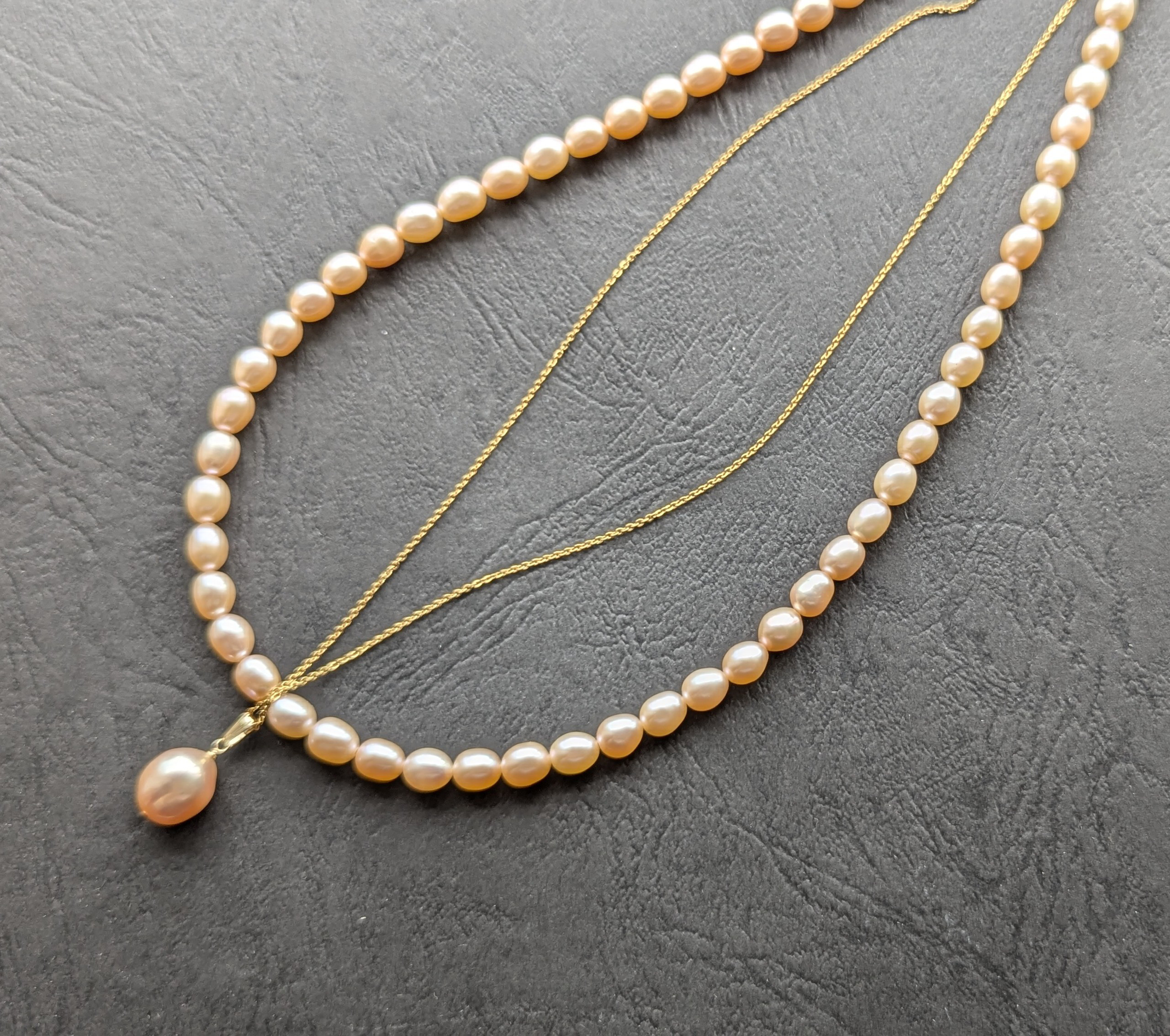 華やかオレンジ　淡水パール　2本セットネックレス　大人フォーマル2025 入学式