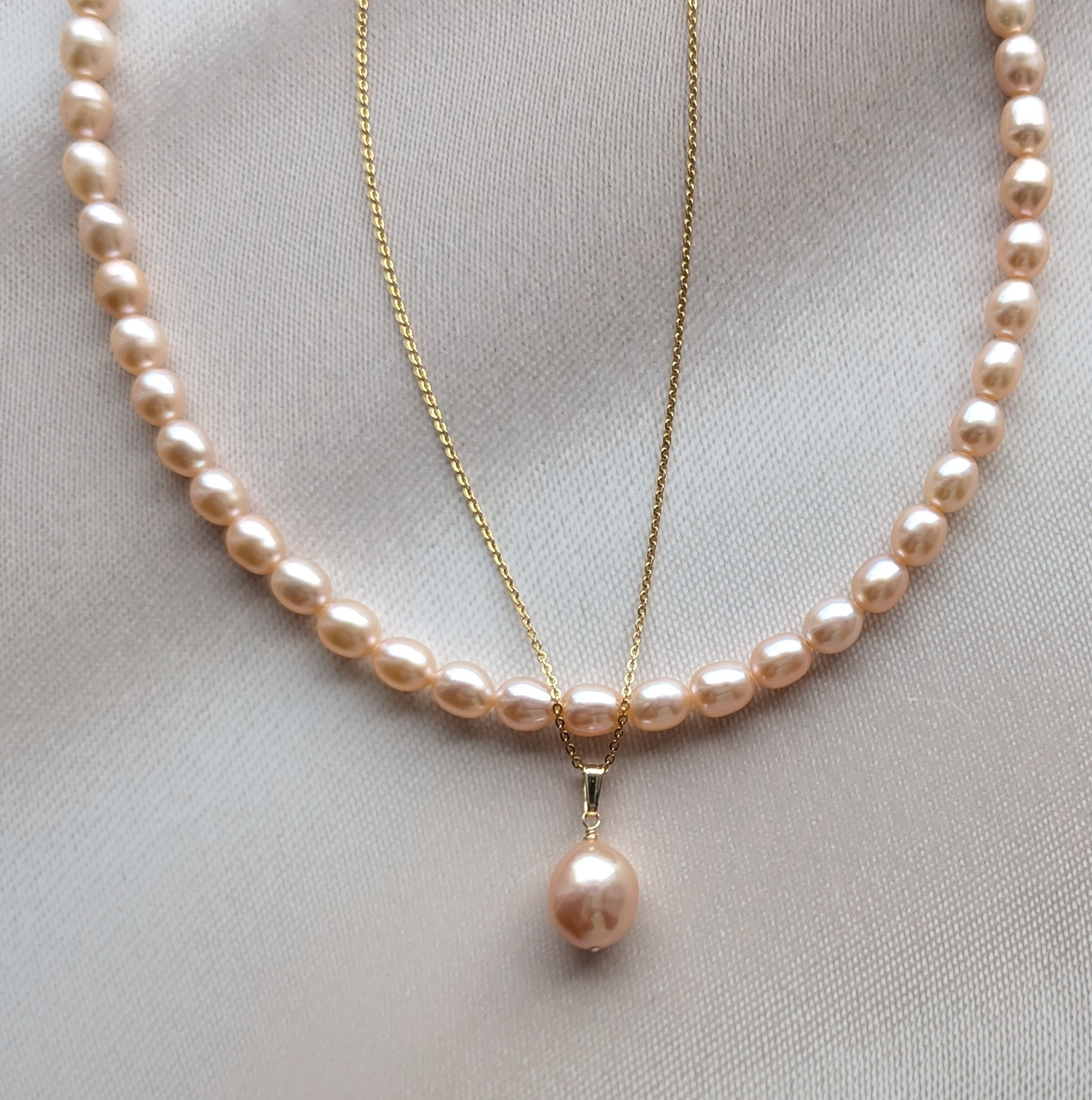 華やかオレンジ　淡水パール　2本セットネックレス　大人フォーマル2025 入学式