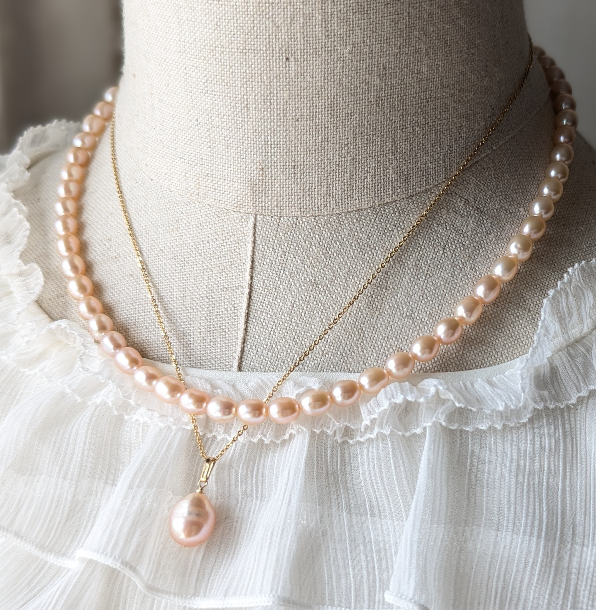 華やかオレンジ　淡水パール　2本セットネックレス　大人フォーマル2025 入学式