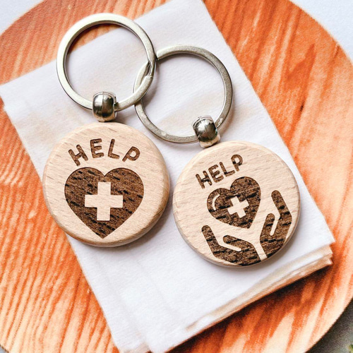 メッセージ入り☆木製ヘルプマーク】オーダーメイド キーホルダー