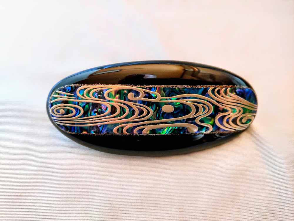 螺鈿髪留「波文」　木製漆塗　紙箱入 25021802