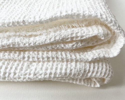 リネン100%ワッフル生地 カラー ホワイト 国産 生地 andsun 通販