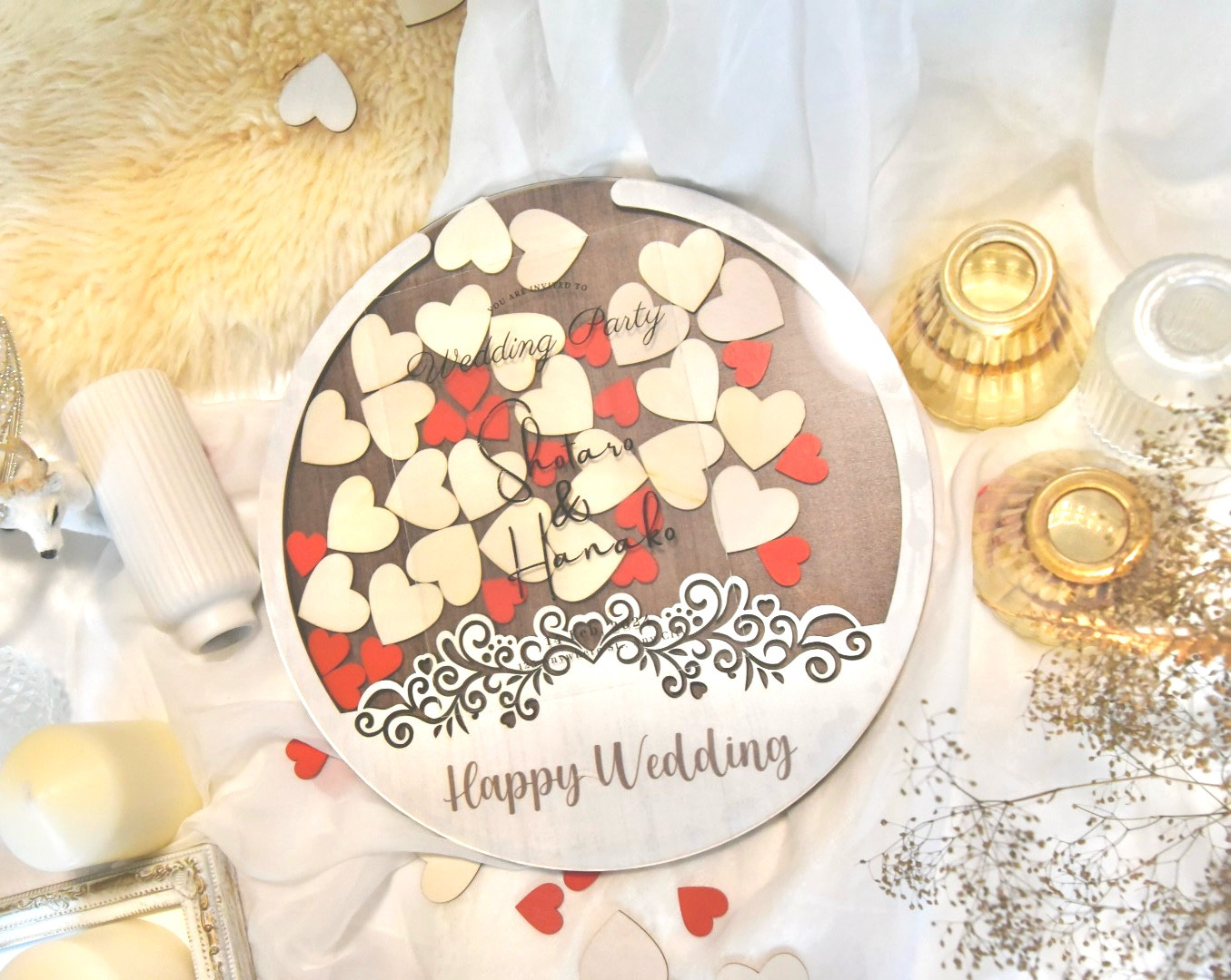 値下げ【名入れ/ゲスト参加型】ハートドロップス/結婚証明書/参加者リスト［romantic heart］