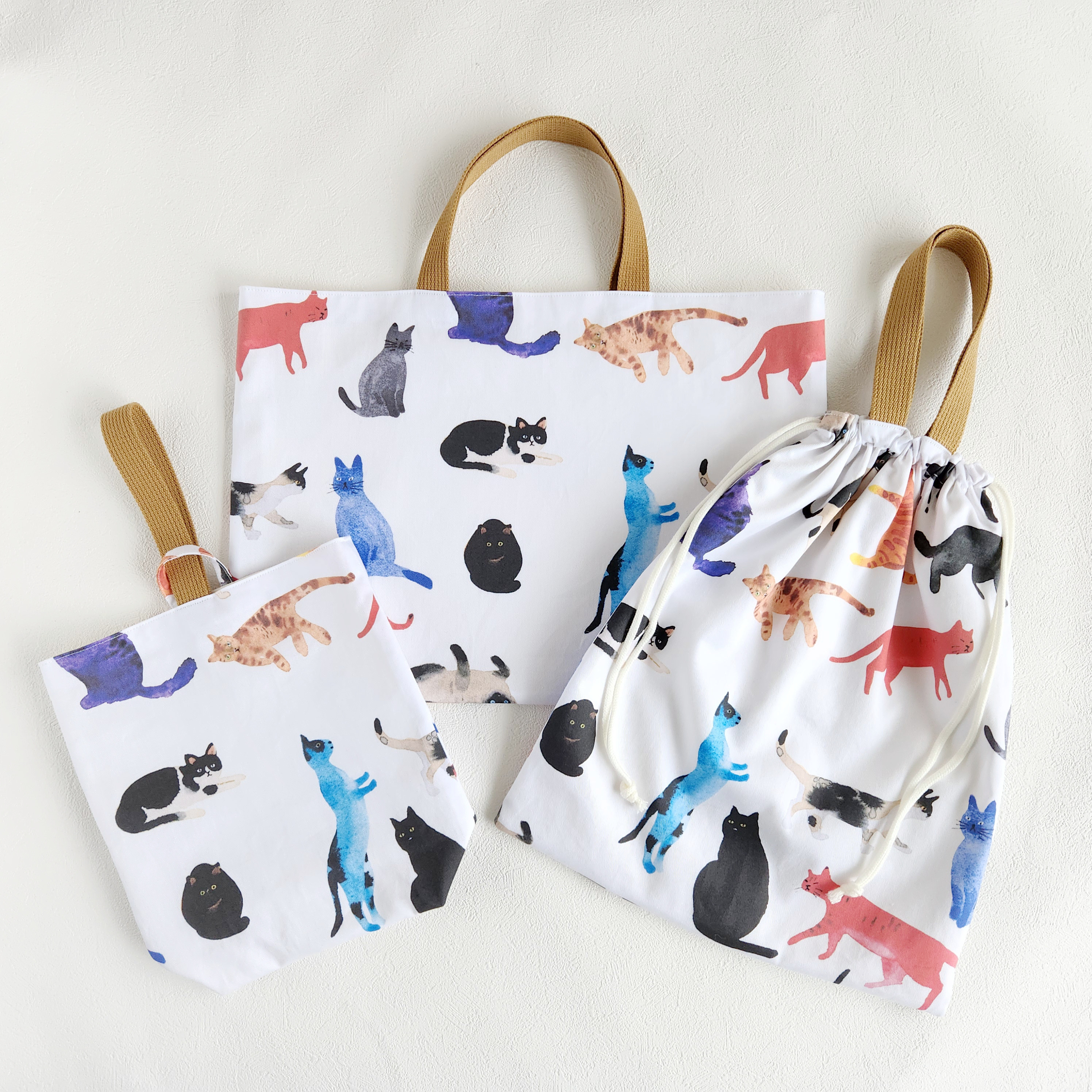 送料無料　入園入学3点セット　ねこ猫ネコ　お名前テープ付き　サイズオーダー