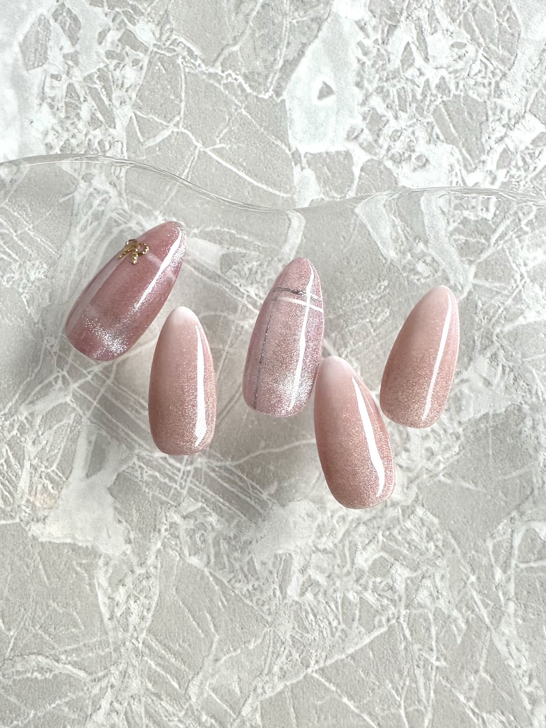 no.041 ネイルチップ ピンク チェック リボン アイボリー ネイルチップ チェック ピンク ホワイト 量産型 可愛い リボン