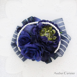 ラナンキュラス ローズ コサージュ ネイビー 2WAY ダブルピン #106【卒業式 入学式 セレモニー】 3枚目の画像