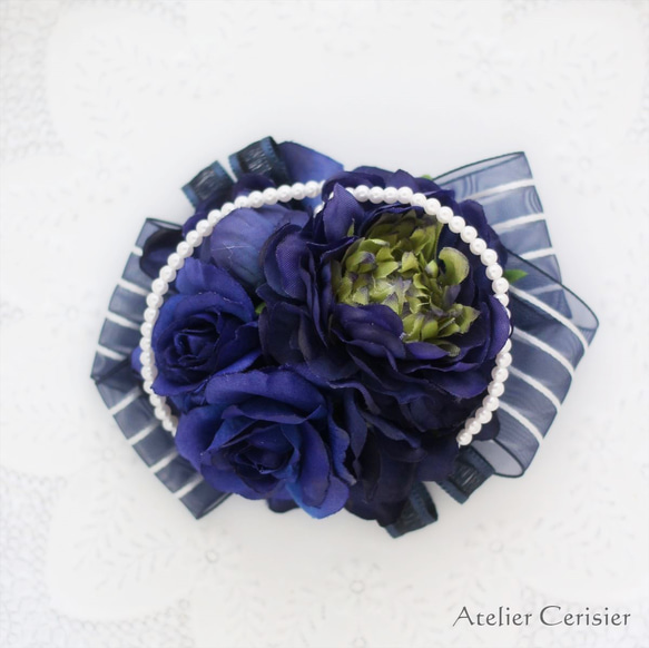 ラナンキュラス ローズ コサージュ ネイビー 2WAY ダブルピン #106【卒業式 入学式 セレモニー】 3枚目の画像