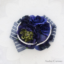 ラナンキュラス ローズ コサージュ ネイビー 2WAY ダブルピン #106【卒業式 入学式 セレモニー】 1枚目の画像