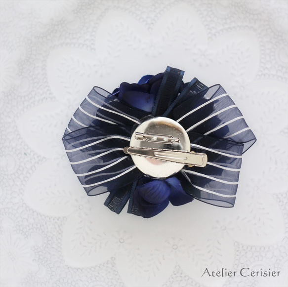 ラナンキュラス ローズ コサージュ ネイビー 2WAY ダブルピン #106【卒業式 入学式 セレモニー】 7枚目の画像