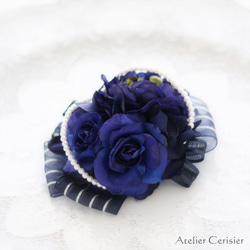 ラナンキュラス ローズ コサージュ ネイビー 2WAY ダブルピン #106【卒業式 入学式 セレモニー】 5枚目の画像