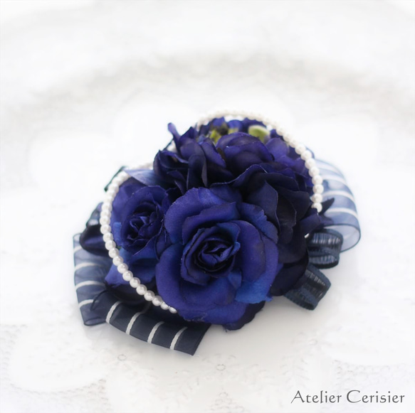 ラナンキュラス ローズ コサージュ ネイビー 2WAY ダブルピン #106【卒業式 入学式 セレモニー】 5枚目の画像