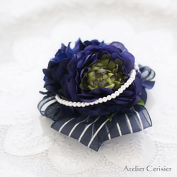 ラナンキュラス ローズ コサージュ ネイビー 2WAY ダブルピン #106【卒業式 入学式 セレモニー】 4枚目の画像