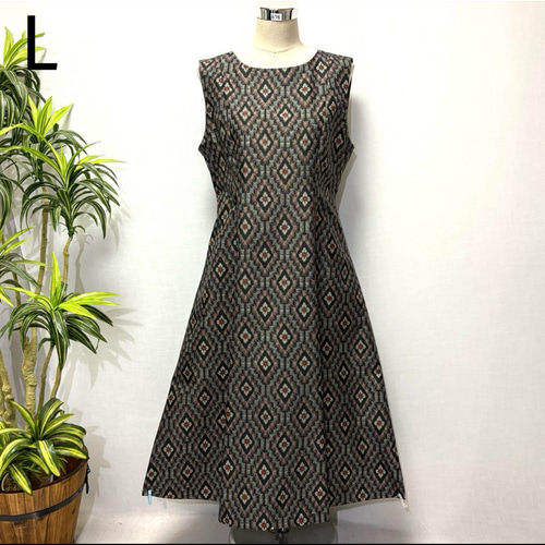 大島紬ロングワンピース花柄ジャンパースカートAラインフレアー細見え