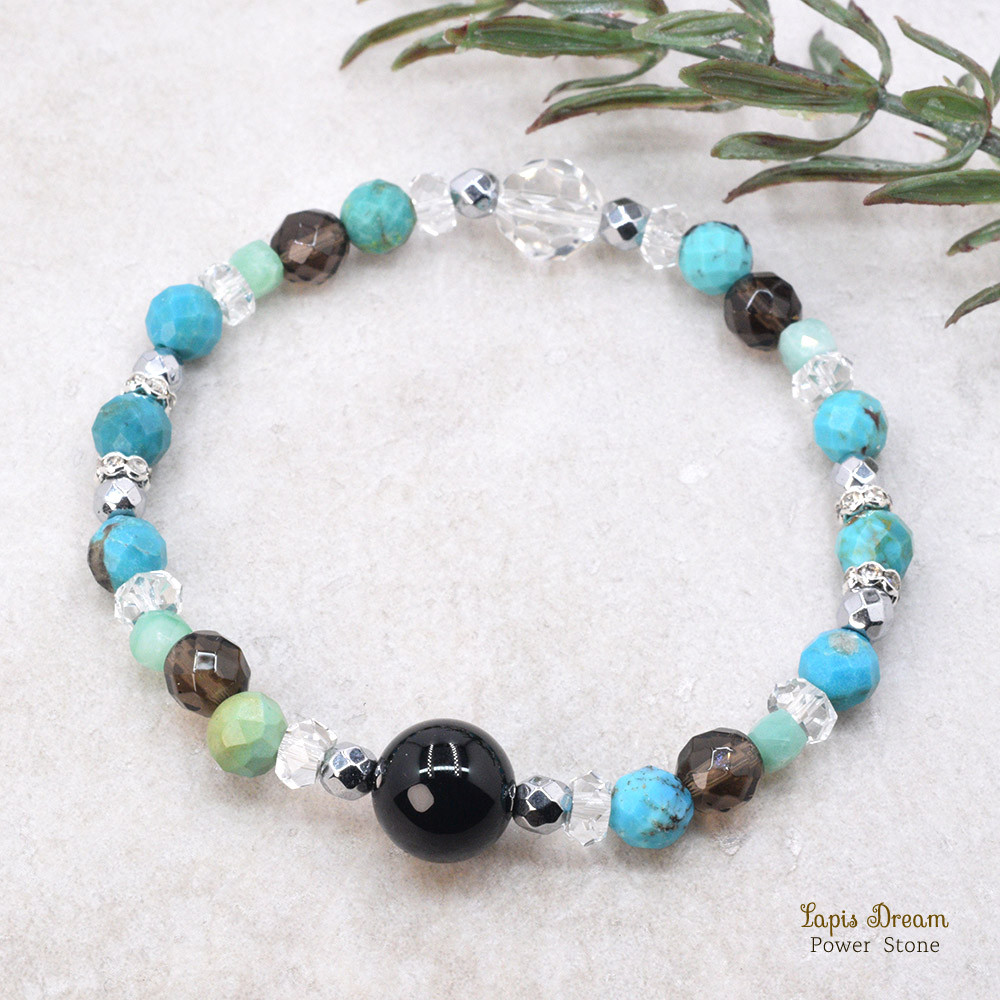 悪い気を断ち切り、本来の自分を取り戻すお守り ｜ オニキス、ターコイズの天然石パワー.ストーン ブレスレット