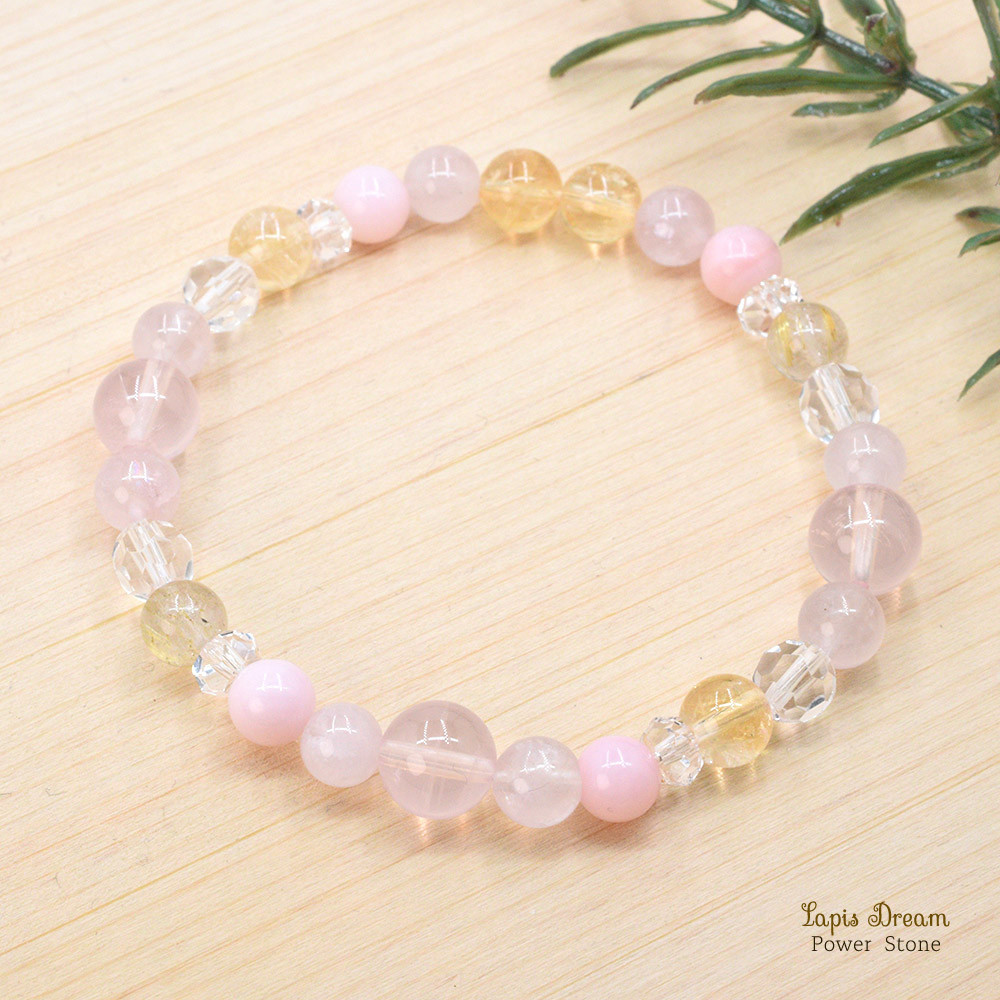 相手を思いやる、穏やかな生活を送るお守り ｜ ローズクォーツ、シトリンの天然石パワー.ストーン ブレスレット