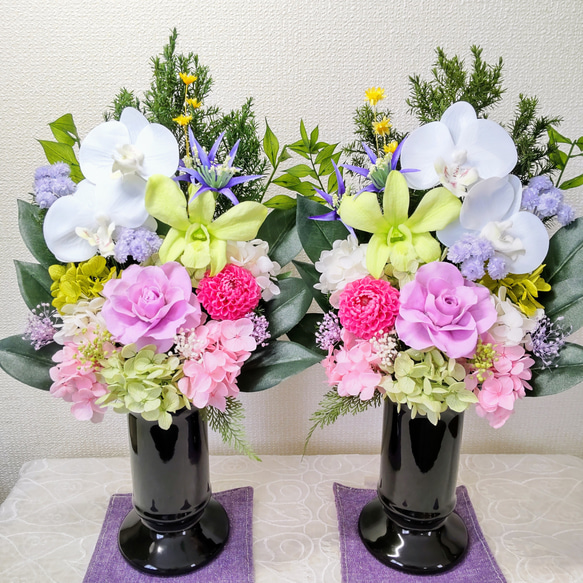 希少 黒入荷！ 一対仏花プリザーブドフラワーお手入れ不要 プリザーブド 花束・アレンジメント