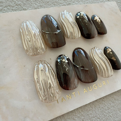 お茶様ご確認用☆オーダーネイルチップ ダークブラウン ネイルチップ ダークカラー 濃い色 茶色系 豪華 大人