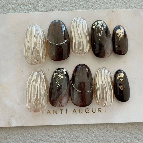 ダークブラウン ネイルチップ ダークカラー 濃い色 茶色系 豪華 大人