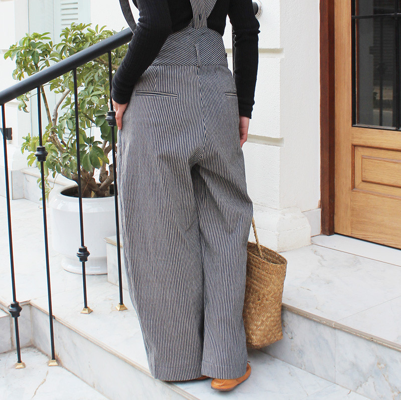 再販◉2wayワイドストレートサロペットパンツ　ヒッコリーストライプ