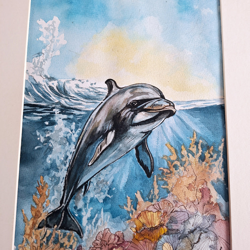 水彩画 イルカの遊泳 絵画 makochin 通販 18868787｜Creema