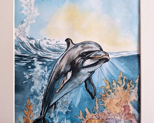 水彩画 イルカの遊泳 絵画 makochin 通販 18868787｜Creema