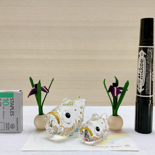 五月人形【クリスタル 虹の雫 親子 鯉のぼり 花菖蒲付き】端午の節句