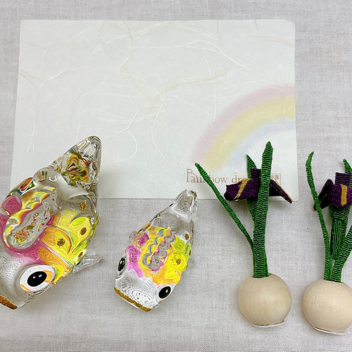 五月人形【クリスタル 虹の雫 親子 鯉のぼり 花菖蒲付き】端午の節句