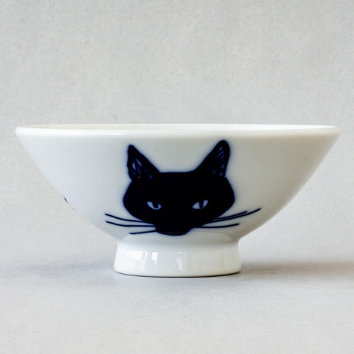 双寿園 猫シリーズご飯茶碗 ＜かおねこ＞ Mサイズ 磁器製 茶碗・めし碗