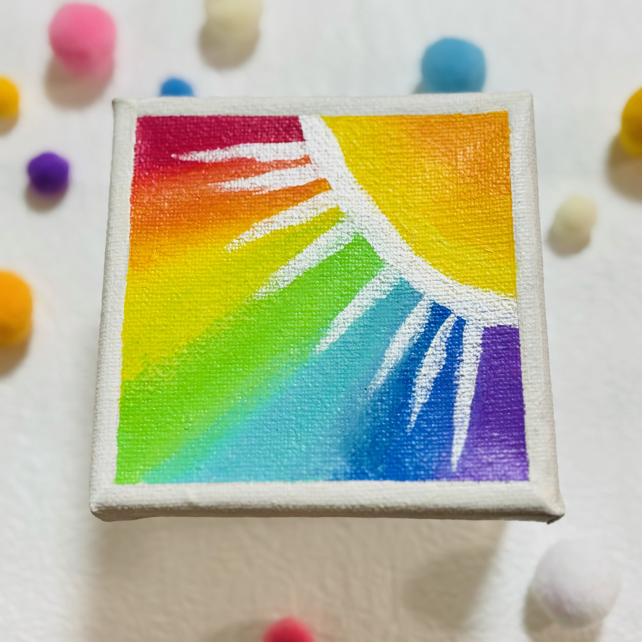 ワオキツネザル アクリル絵の具 キャンバス オリジナル 10cm】太陽 アート風 キャンバスアート カラフル アクリル絵の具
