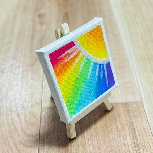 10cm】虹色 太陽 キャンバスアート 原画 カラフル 色の力 運気アップ