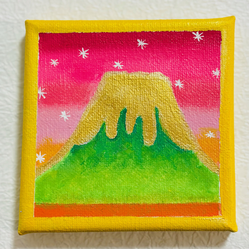 富士山 アクリル画 金色フレーム 10cm】富士山 黄金フレーム