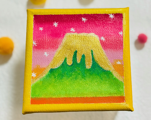 10cm】富士山 黄金フレーム キャンバスアート カラフル アクリル