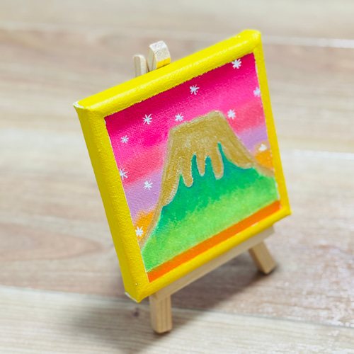 10cm】富士山 黄金フレーム キャンバスアート カラフル アクリル