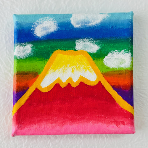 10cm】富士山 虹色の空 キャンバスアート カラフル アクリル