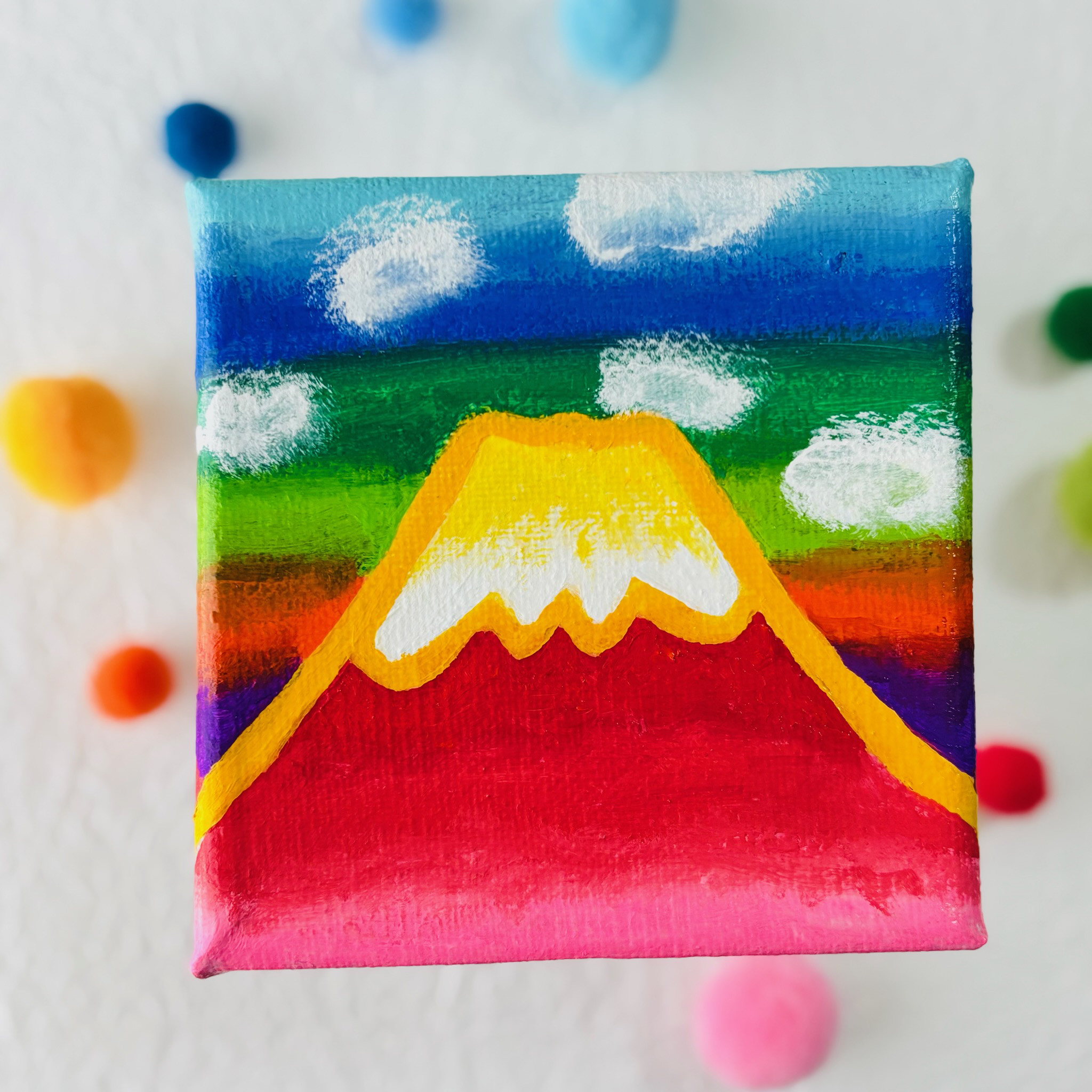 10cm】富士山 虹色の空 キャンバスアート カラフル アクリル